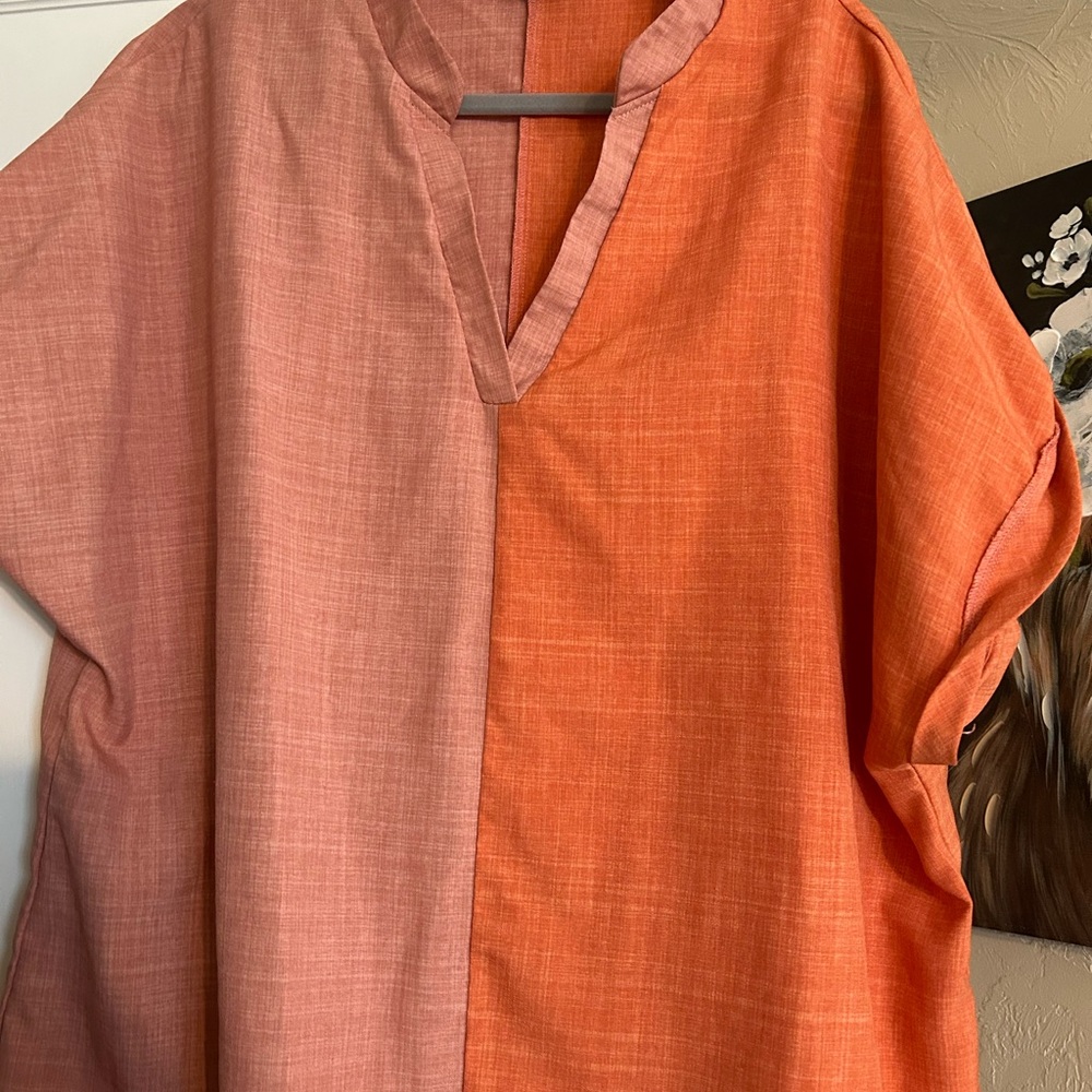SHEIN Casual Button Down Shirts in Orange and Pink